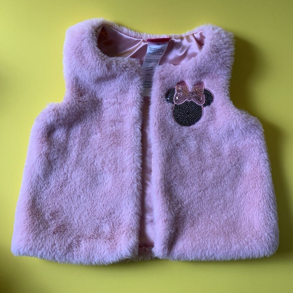 DISNEY JUNIOR MINNIE MOUSE SEQUINED PINK FAUX FUR VEST BABY TODDLER GIRLS 24M 24